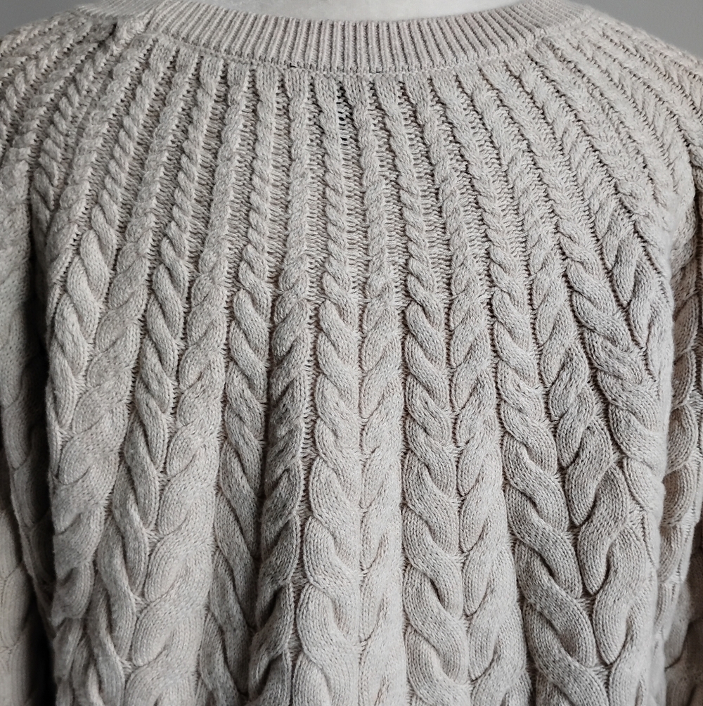 Talbots Cotton Wool Blend Cable Knit Sweater Natural Tan Silver Buttons - Picture 10 of 15